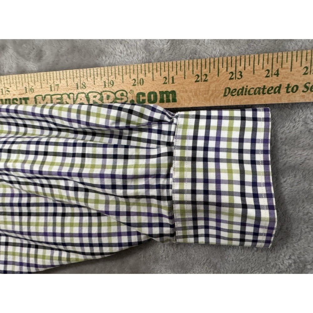 Robert Talbott Dress Shirt Mens L Green Blue Purple Plaid Button Up Chest Pocket - Picture 14 of 16